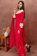 Red Cotton Salwar Suit with Embroidered Yoke