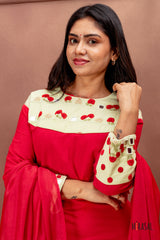 Red Cotton Salwar Suit with Embroidered Yoke
