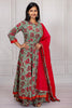 Green Floral Anarkali Suit With Red Dupatta