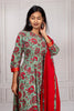Green Floral Anarkali Suit With Red Dupatta