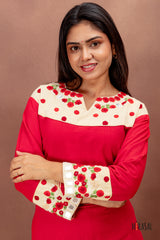 Red Cotton Salwar Suit with Embroidered Yoke