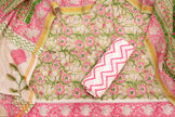 Elegant Chanderi Cotton Unstitched Green Salwar Suit Set (Top, Bottom & Dupatta)