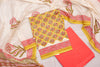 Chanderi Cotton Unstitched Salwar Suit Set – Floral Mustard &Pink Elegance