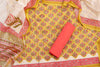 Chanderi Cotton Unstitched Salwar Suit Set – Floral Mustard &Pink Elegance