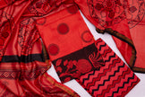 Chanderi Cotton Unstitched Salwar Suit Set – Red & Black Elegance