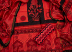 Chanderi Cotton Unstitched Salwar Suit Set – Red & Black Elegance