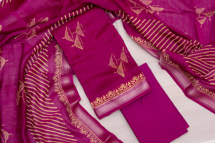 Magenta Cotton Unstitched Salwar Suit Set with Printed Dupatta
