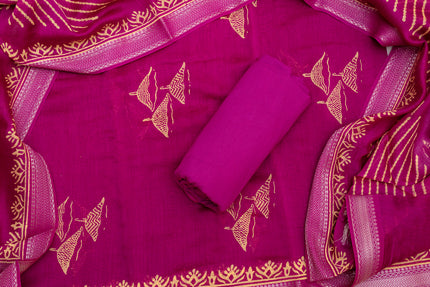 Magenta Cotton Unstitched Salwar Suit Set with Printed Dupatta