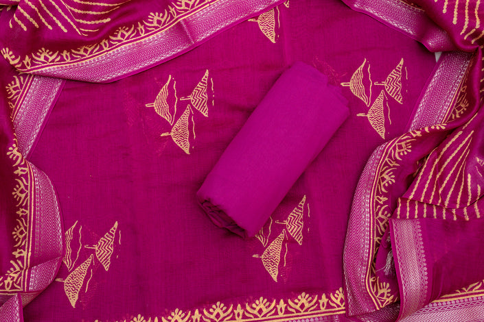 Magenta Cotton Unstitched Salwar Suit Set with Printed Dupatta