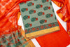 Chanderi Cotton Unstitched Salwar Suit Set – Sage Green & Sunset Orange Elegance