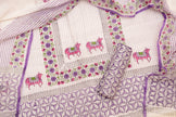 Chanderi Cotton Unstitched Suit - Cream White And Lavender Elegance