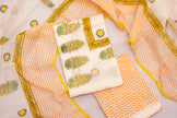 Chanderi Cotton Unstitched Suit - Cream White And Yellow Elegance