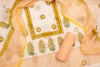 Chanderi Cotton Unstitched Suit - Cream White And Yellow Elegance