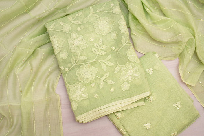 Light Green Chanderi Cotton Unstitched Suit Set