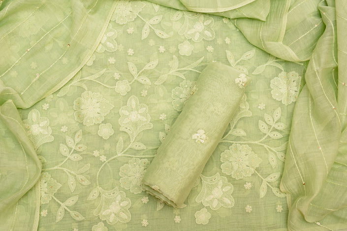 Light Green Chanderi Cotton Unstitched Suit Set