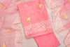 Pink Unstitched Suit Set with Organza Dupatta