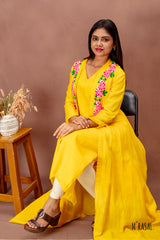 Sunshine Yellow Cotton Dress with Embroidered Shrug