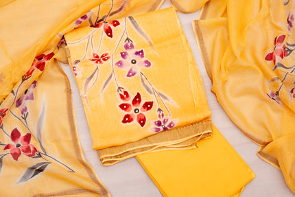 Festive Yellow Chanderi Cotton Suit Set – Unstitched