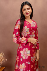 Crimson Floral Tussar Top
