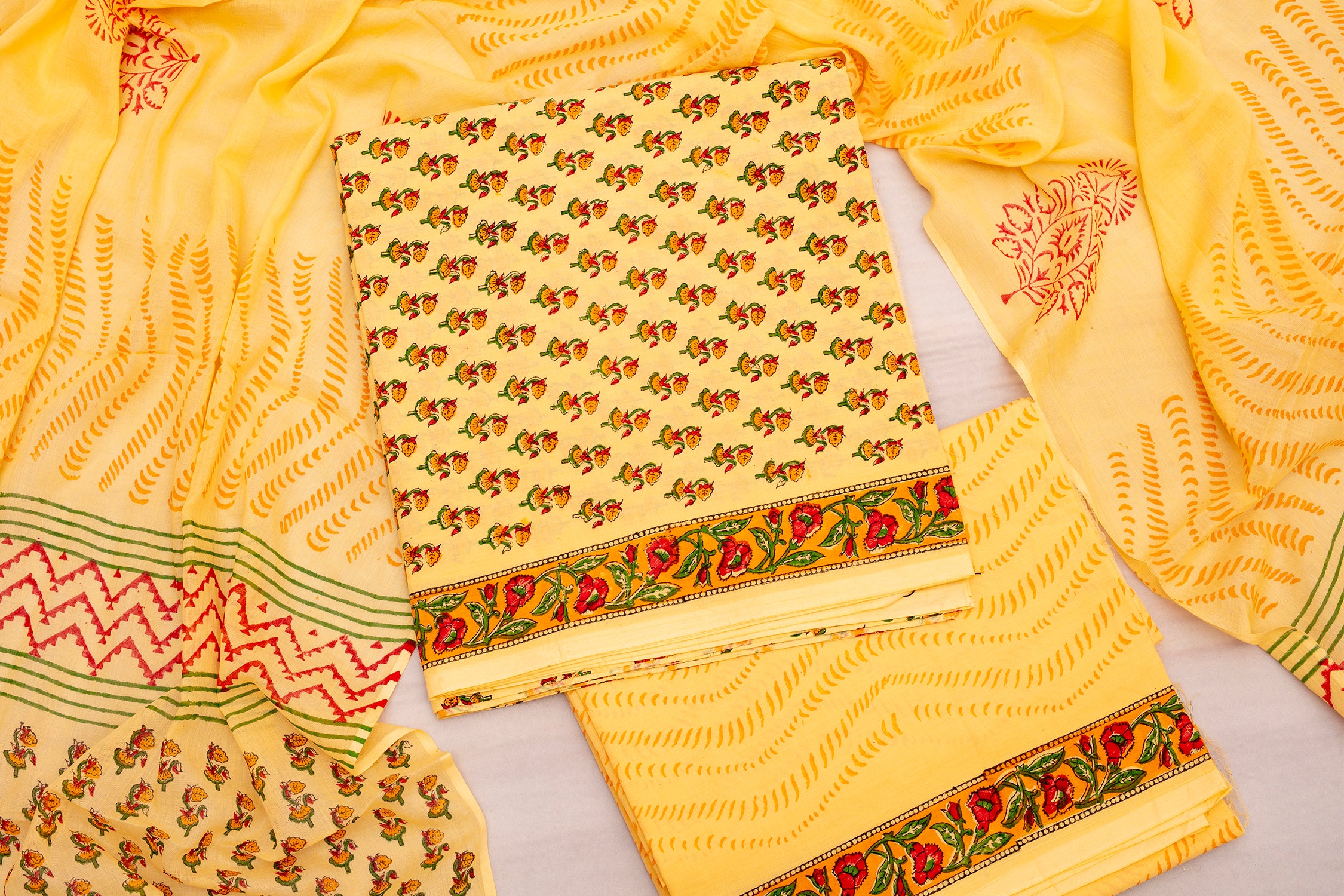 Traditional Yellow Chanderi Cotton Salwar Suit with Dupatta