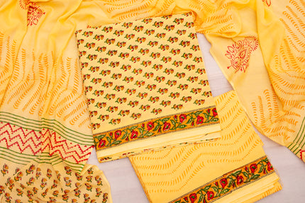Traditional Yellow Chanderi Cotton Salwar Suit with Dupatta