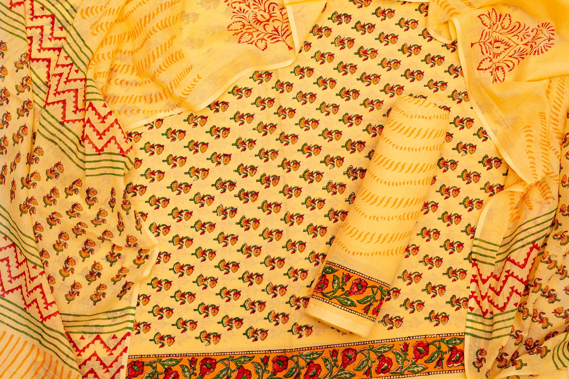 Traditional Yellow Chanderi Cotton Salwar Suit with Dupatta