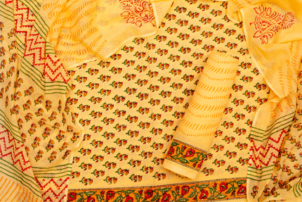 Traditional Yellow Chanderi Cotton Salwar Suit with Dupatta