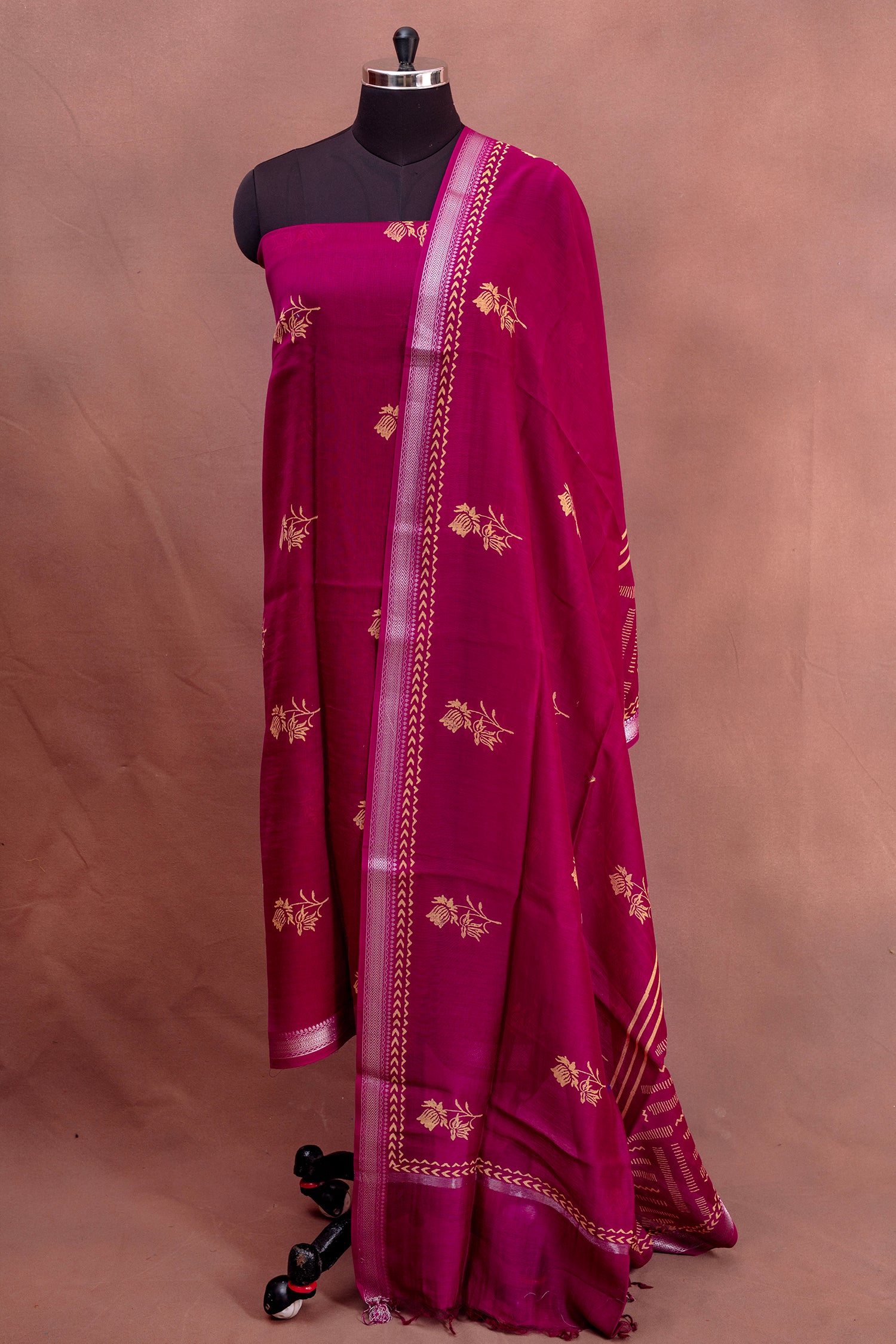 Classic Maroon Cotton Suit Set – Unstitched with Woven Work