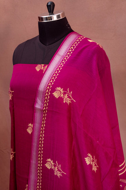 Classic Maroon Cotton Suit Set – Unstitched with Woven Work