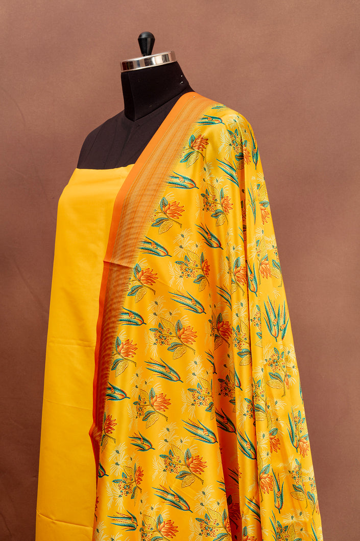 Yellow Silk Unstitched Suit with Printed Dupatta