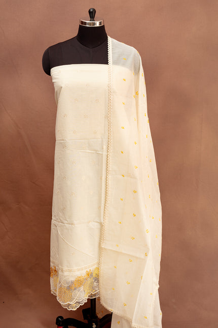 Elegant Off-White Cotton Unstitched Suit Set