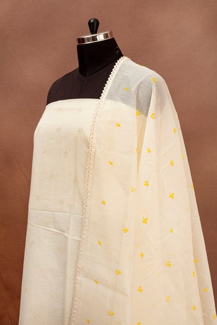 Elegant Off-White Cotton Unstitched Suit Set