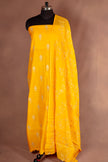 Bright Yellow Chanderi Cotton Unstitched Salwar with Silver Motifs – Top & Dupatta
