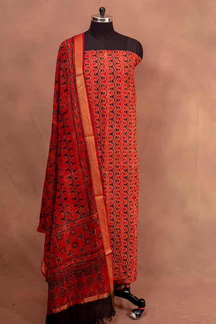 Graceful Red Chanderi Cotton  Suit With Dupatta