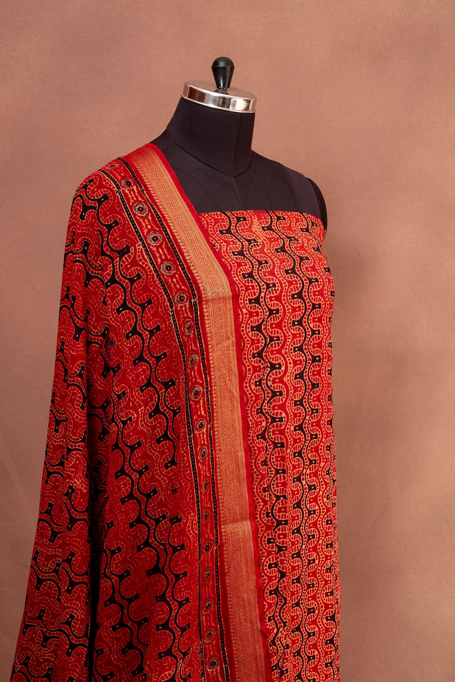 Graceful Red Chanderi Cotton  Suit With Dupatta