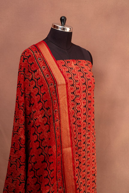 Graceful Red Chanderi Cotton  Suit With Dupatta