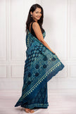 Elegant Indigo Blue Handcrafted Cotton Saree with Traditional Block Prints