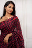 Elegant Black & Crimson Red Handblock Print Saree