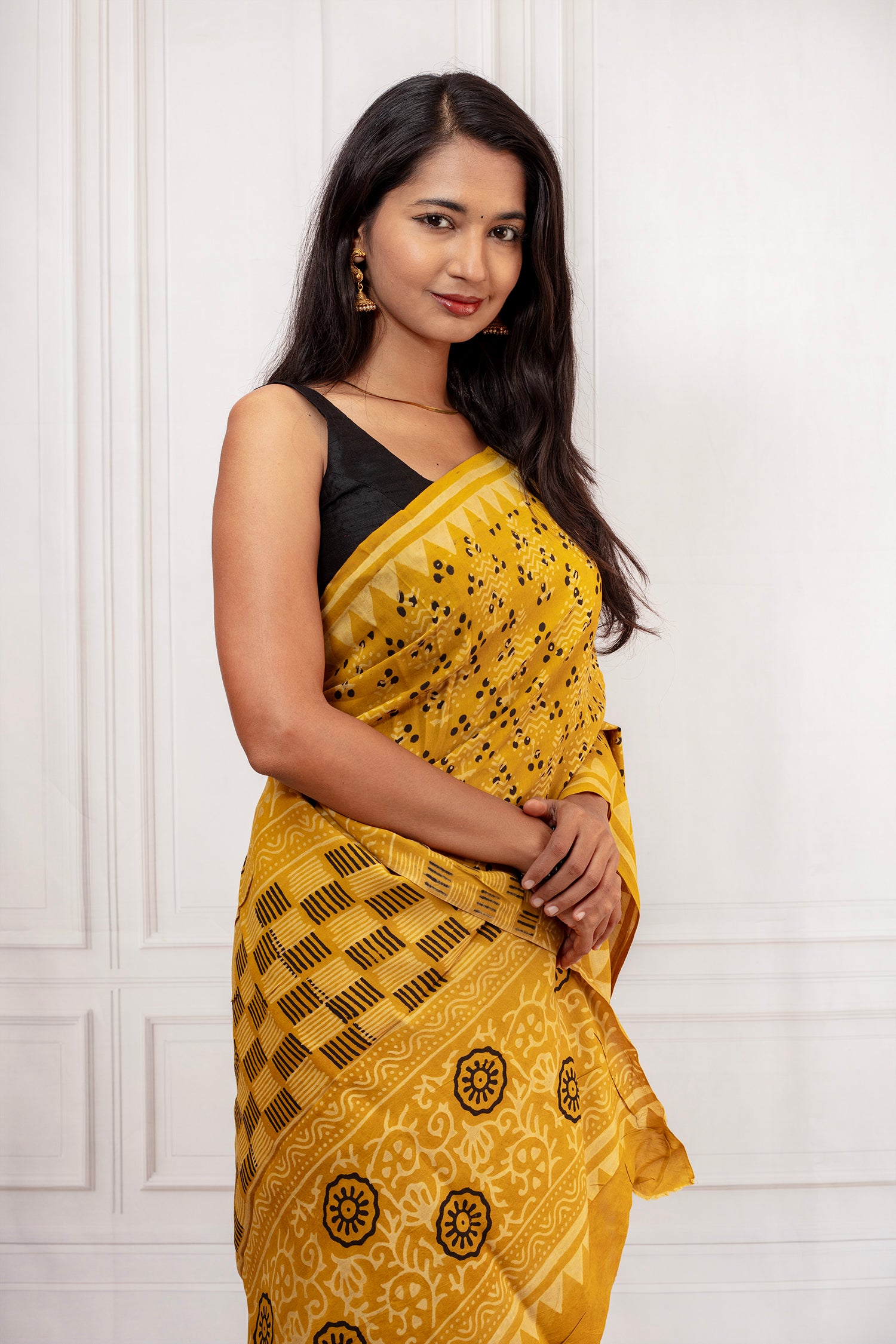 Mustard Yellow Handcrafted Block Print Saree