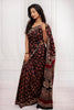 Black & Deep Red Handblock Print Saree