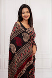 Black & Deep Red Handblock Print Saree