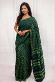 Light &  Dark Green Hand block Print Saree