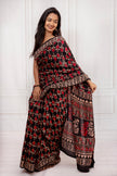 Classic Black Floral & Block Printed Saree