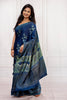 Handcrafted Ajrakh Saree in Indigo & Moss Green