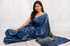 Handcrafted Ajrakh Saree in Indigo & Moss Green
