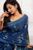 Handcrafted Ajrakh Saree in Indigo & Moss Green