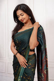 Elegant Handcrafted Dark Green Saree with Intricate Prints
