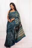 Graceful Handcrafted Ajrakh Saree in Deep Blue Tones