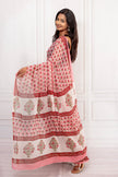 Elegant Pink Floral Cotton Chiffon Saree with Rich Red Borders