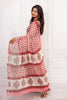 Elegant Pink Floral Cotton Chiffon Saree with Rich Red Borders
